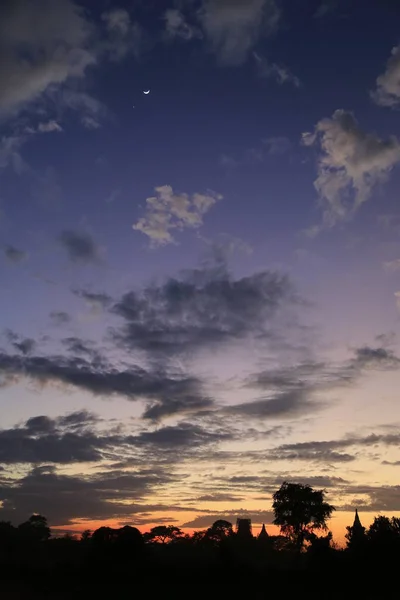 Puesta Sol Valle Los Templos Bagan — Foto de Stock