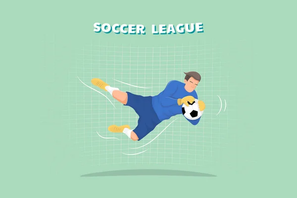 Portero Fútbol Capturando Balón Futbolista Ilustración Vectorial — Vector de stock