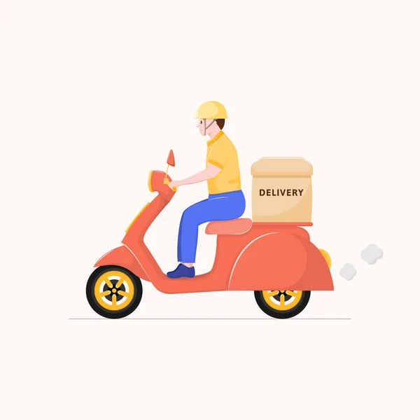 Delivery Man Driving Scooter Vector Illustration — Stock Vector