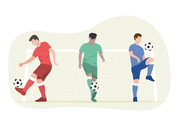 Futbolcular hazır. Futbolcular antrenman yapıyor, vektör illüstrasyonu.
