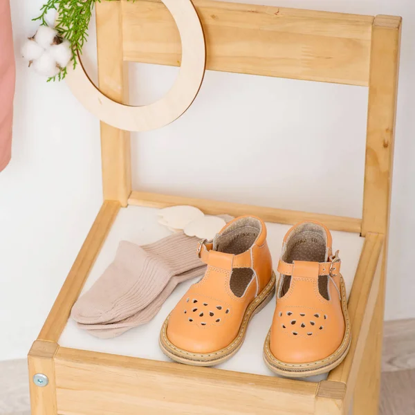 Mustard Color Baby Sandals Baby Style — Stock Photo, Image