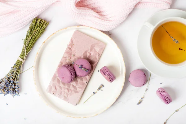 lavender pink chocolate on a white table