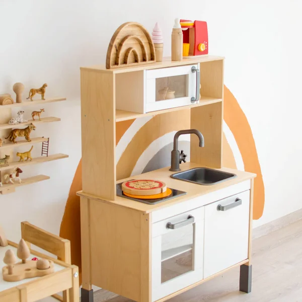 Cocina Juguete Madera Para Niños Habitación Para Niños Estilo Escandinavo —  Fotos de Stock