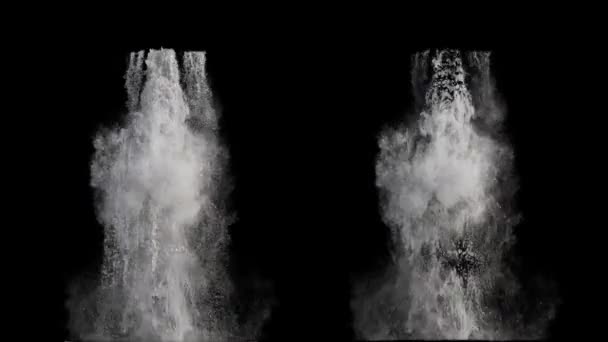 黑色背景上的两个瀑布的看法 — 图库视频影像
