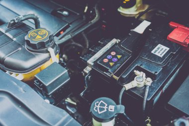 Vinnitsa, Ukrayna - 25 Haziran 2017: başlık altında aracın iç