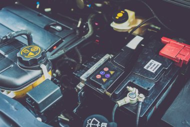 Vinnitsa, Ukrayna - 25 Haziran 2017: başlık altında aracın iç