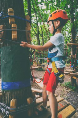 Çocuk bir halat Parkı tırmanıyor