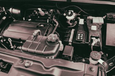 Vinnitsa, Ukrayna - 25 Haziran 2017: başlık altında aracın iç