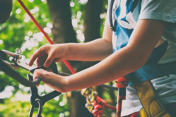 Çocuk bir halat Parkı tırmanıyor