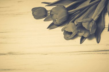 Ahşap beyaz zemin üzerine güzel çiçekler