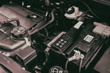 Vinnitsa, Ukrayna - 25 Haziran 2017: başlık altında aracın iç