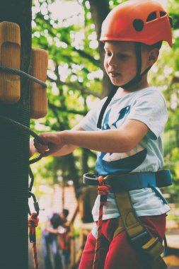Çocuk bir halat Parkı tırmanıyor