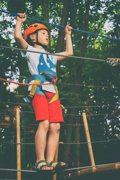 Çocuk bir halat Parkı tırmanıyor