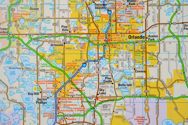 Winnicy Ukraina Stycznia 2017 Orlando Mapie Miasta Usa — Zdjęcie stockowe