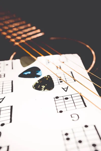 Akoestische Gitaar Achtergrond Van Muzikale Staat — Stockfoto