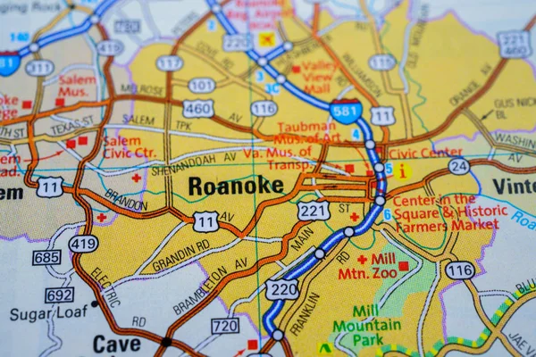 アメリカ地図ロアノーク — ストック写真