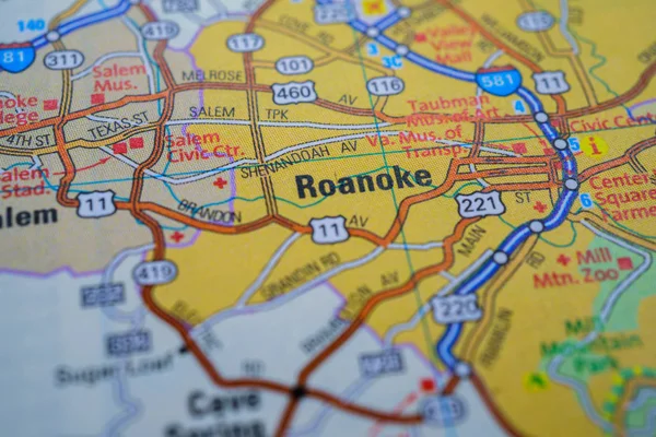 Roanoke Mapa Dos Eua — Fotografia de Stock