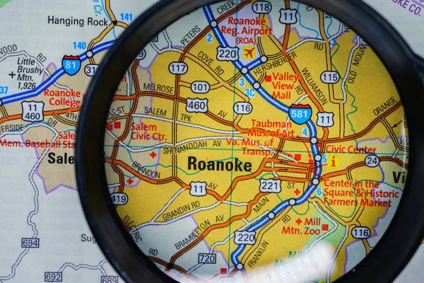 アメリカ地図ロアノーク — ストック写真