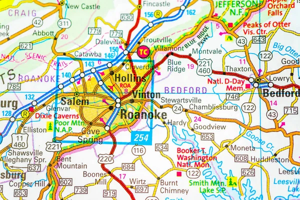 Roanoke Mapa —  Fotos de Stock