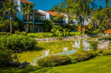 Güzel tatil beldesi. Yeşil ve çiçekler