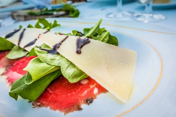 Carpaccio Veal White Plate — Stock Photo, Image