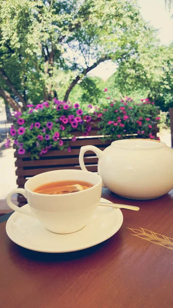 Une Tasse Thé Dans Café — Photo