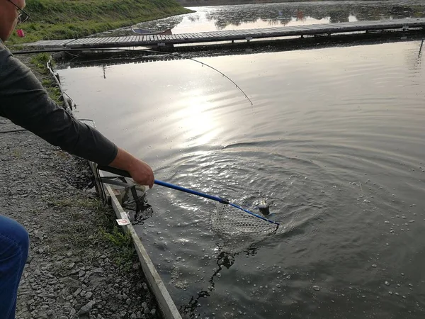 湖でマス釣り 釣りのレクリエーション — ストック写真