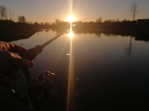 Pike Horgászik Tavon Halászati Szabadidő — Stock Fotó