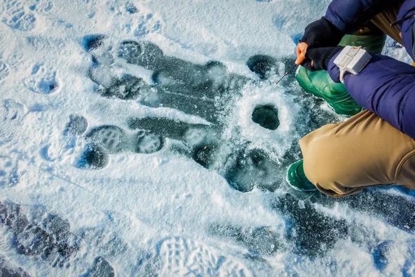 Winterfischen Aus Eis — Stockfoto