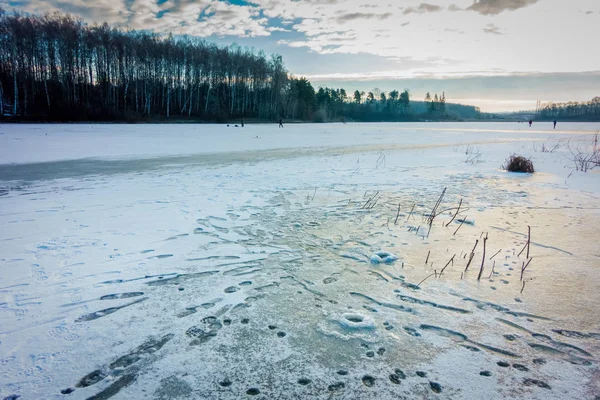 Pesca Hielo Lago —  Fotos de Stock