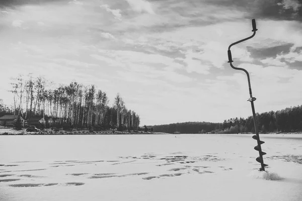 Pesca Hielo Invierno Lago — Foto de Stock