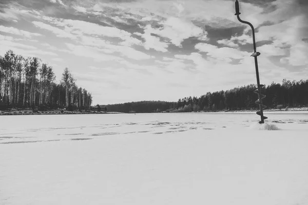 Pesca Hielo Invierno Lago —  Fotos de Stock