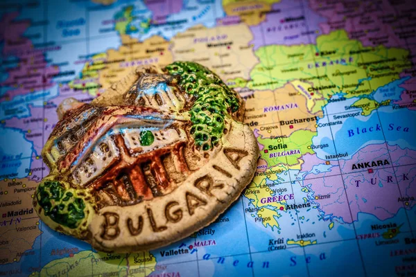 Szuvenír Bulgáriából Világtérképen — Stock Fotó