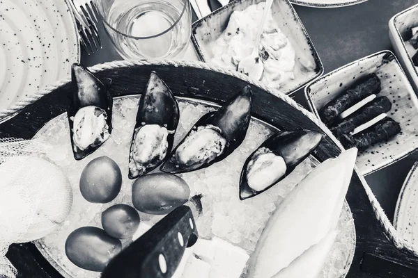 Diversi Snack Appetitosi Ristorante Pesce — Foto Stock