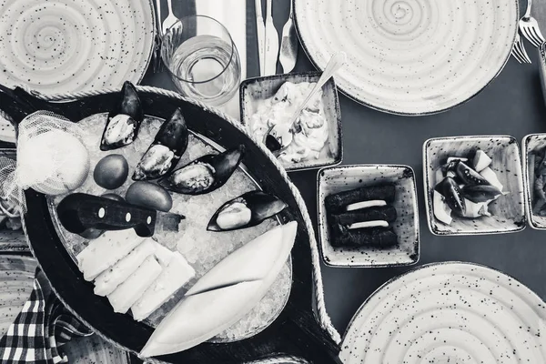 Διάφορα Ορεκτικά Σνακ Ένα Εστιατόριο Ψαριών — Φωτογραφία Αρχείου