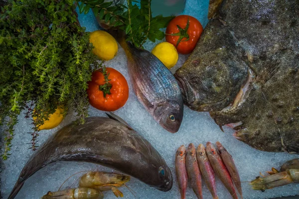 Fish on ice in a fish restaurant