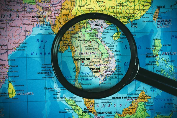 Map Asia Magnifying Glass — Stock Photo, Image