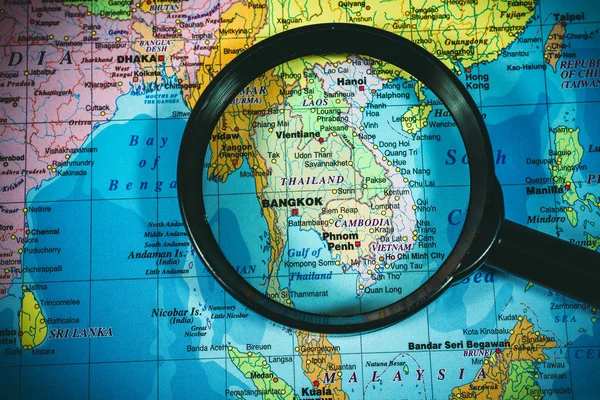 Map Asia Magnifying Glass — Stock Photo, Image