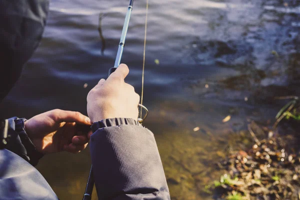 Tiro Cortado Pesca Rio — Fotografia de Stock