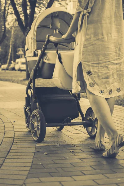 mother with a stroller on a walk