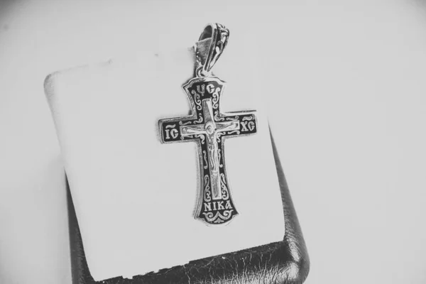 Cross Orthodox Silver Close — Stock Photo, Image