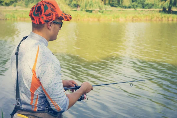 Fisherman Fishing River — Stock Photo, Image