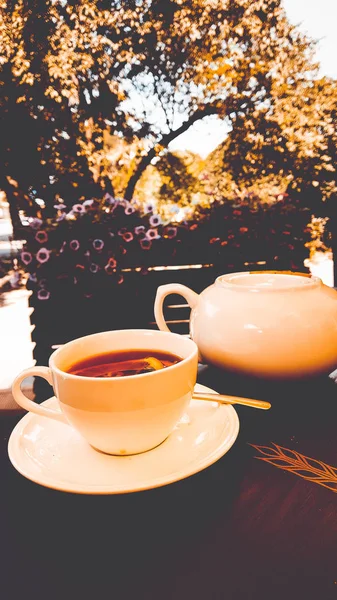 Une Tasse Thé Dans Café — Photo