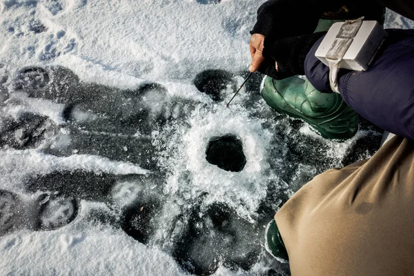 Pesca Invierno Desde Hielo — Foto de Stock