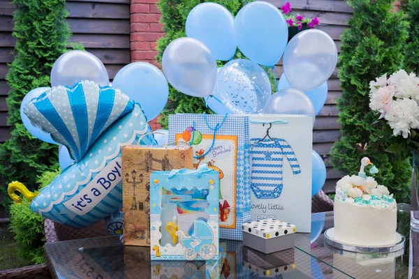 Gifts and decorations for baby shower — Stock Photo, Image