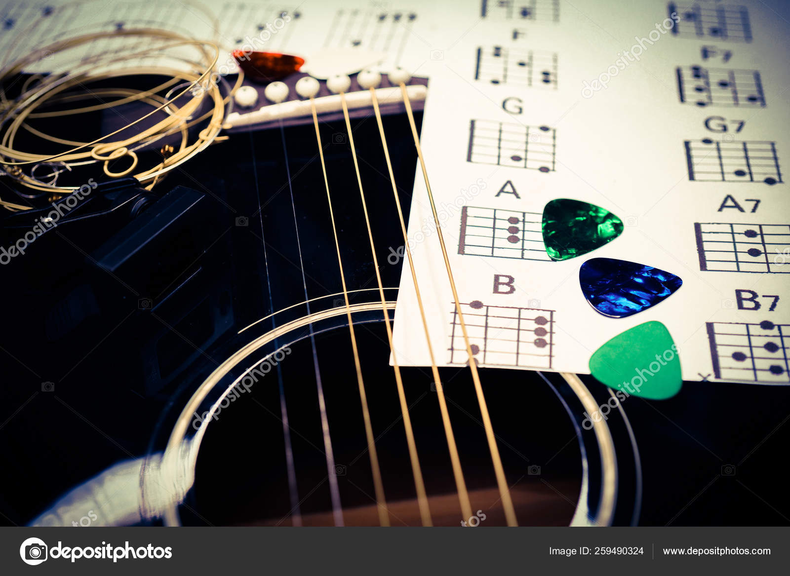 Guitar and chords background Stock Photo by ©aallm 259490324