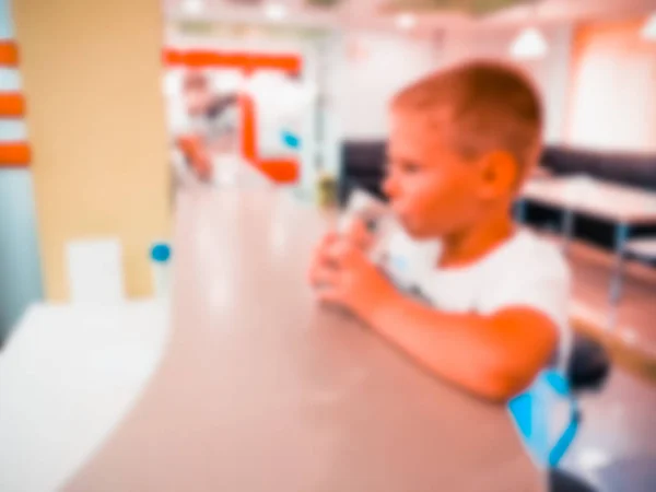Boy Drinking Water Sports Bar Blurred Background — Stock Photo, Image