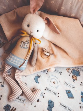 arabasındaki bebek oyuncak tavşan