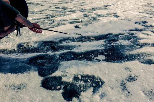 Winterfischen Aus Eis — Stockfoto