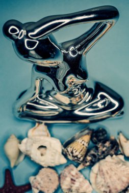 Arka plan mavi bir arka plan üzerinde deniz kabukları